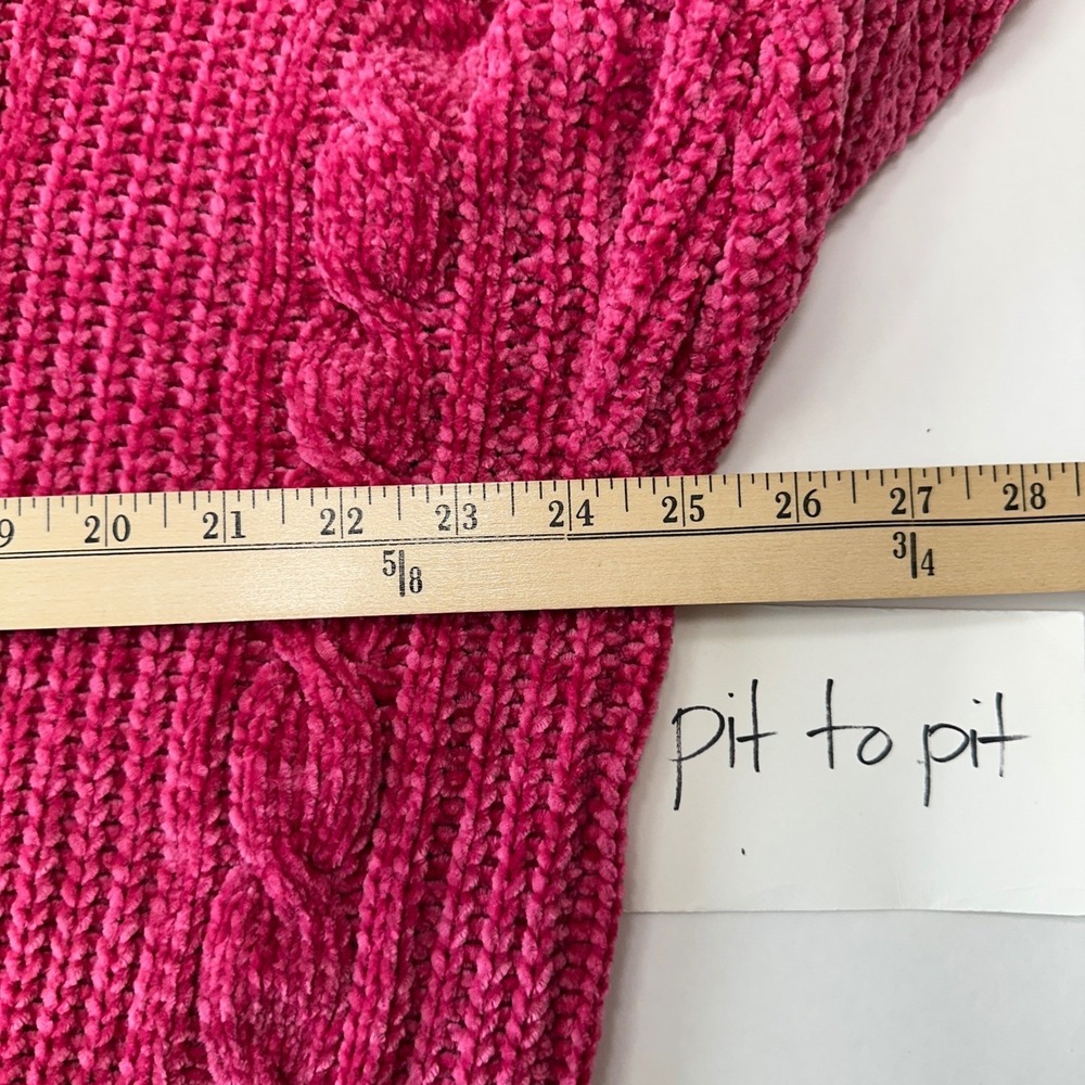 Cocovive Cable Knit Cropped Sweater Pullover Chenille Pink Womens‎ Large Casual - Picture 10 of 12